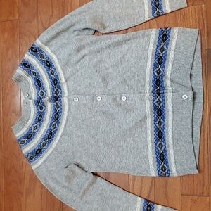 Talbots Fair Isle Cardigan Lambswool Blend Sweater Gray Women Medium Petite